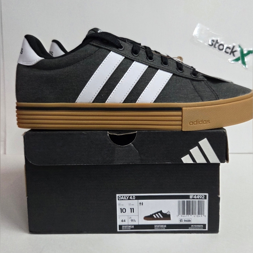 Adidas Daily 4.0 Mens Size 10 Shoes Charcoal White Gum Canvas Skate IF4492 NEW